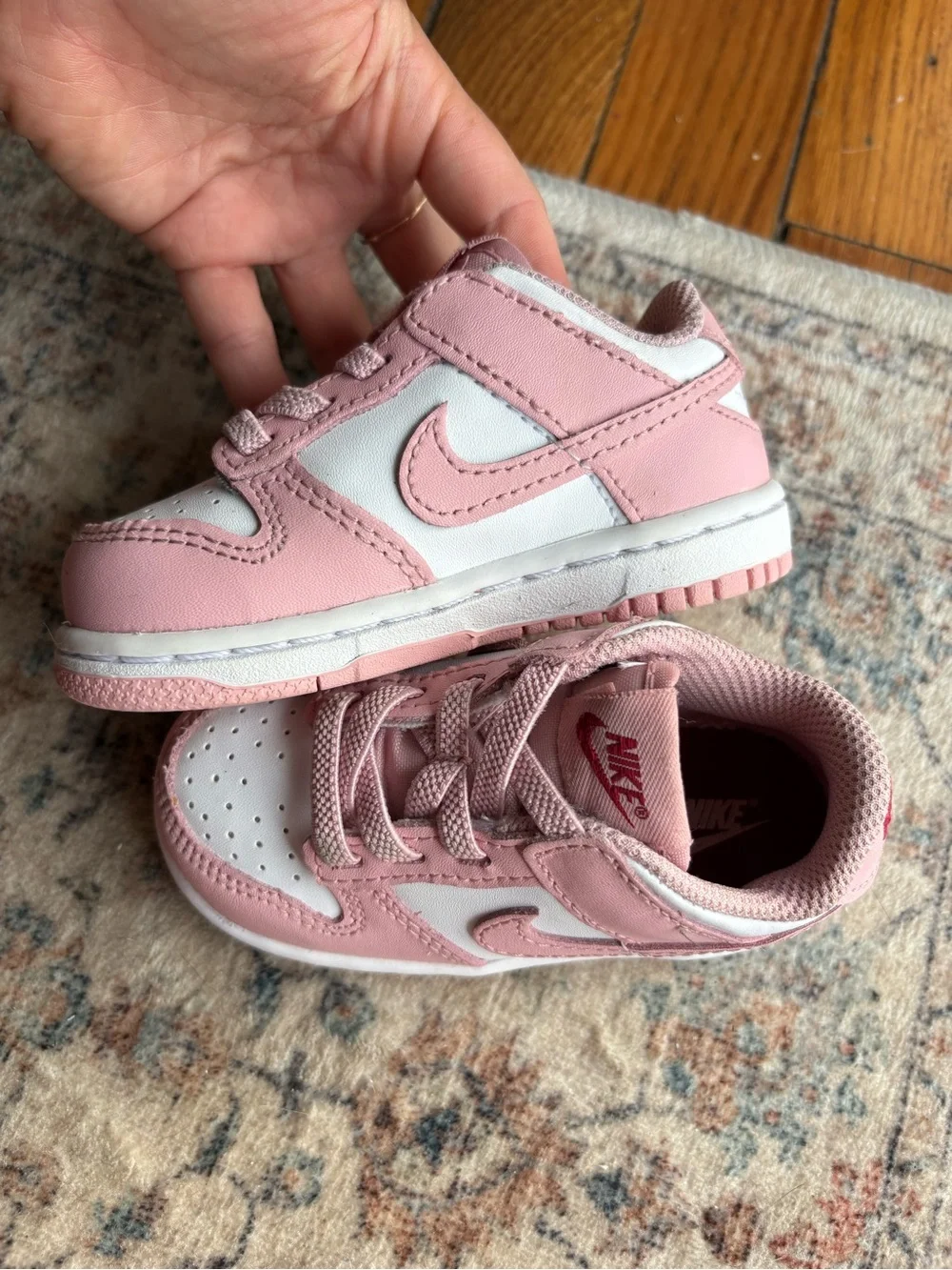 6C Toddler Girls Rose Pink & White Nike Slip On Dunks